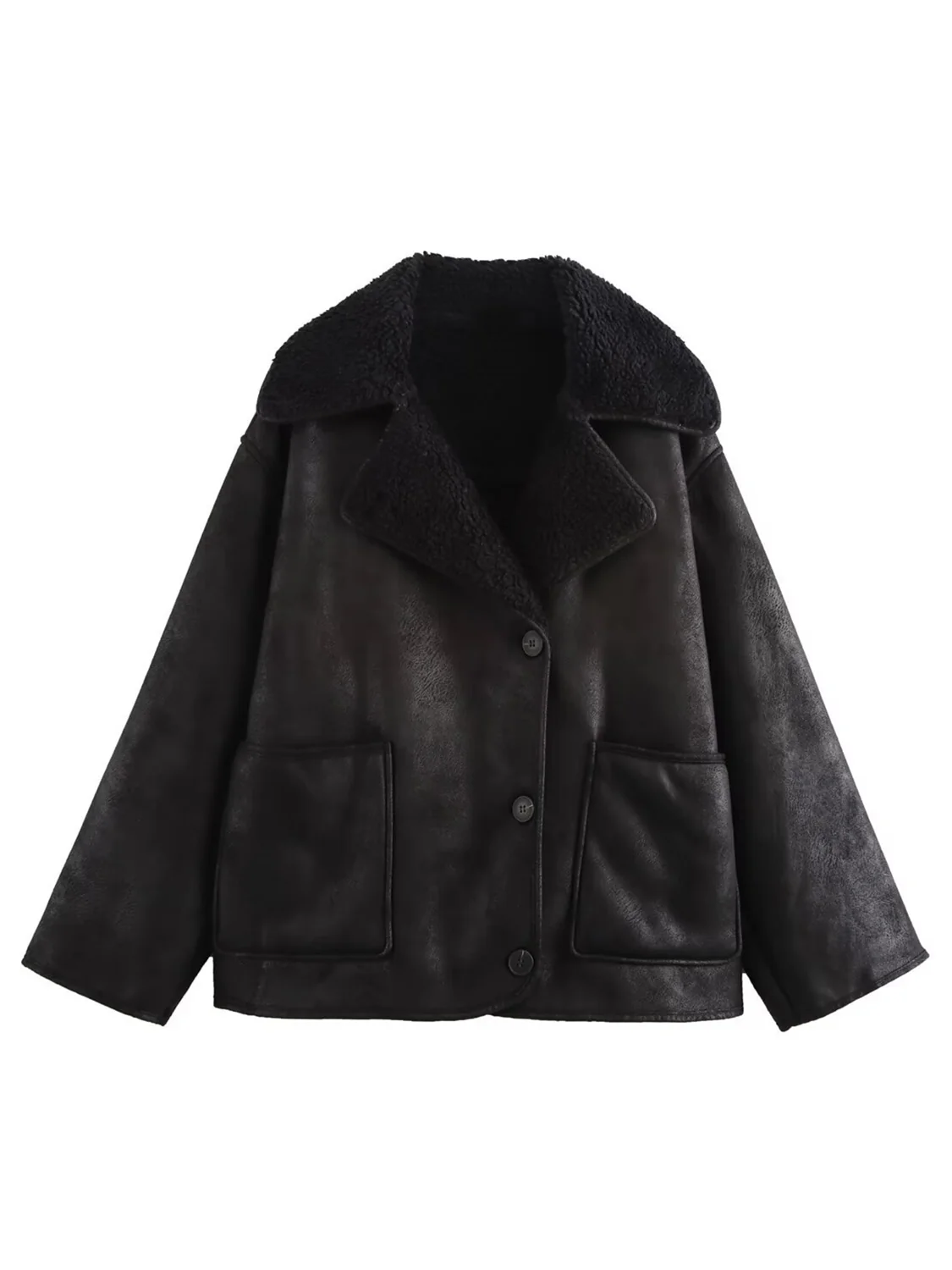 Collared Neck Long Sleeve Plush Jacket - Image 13