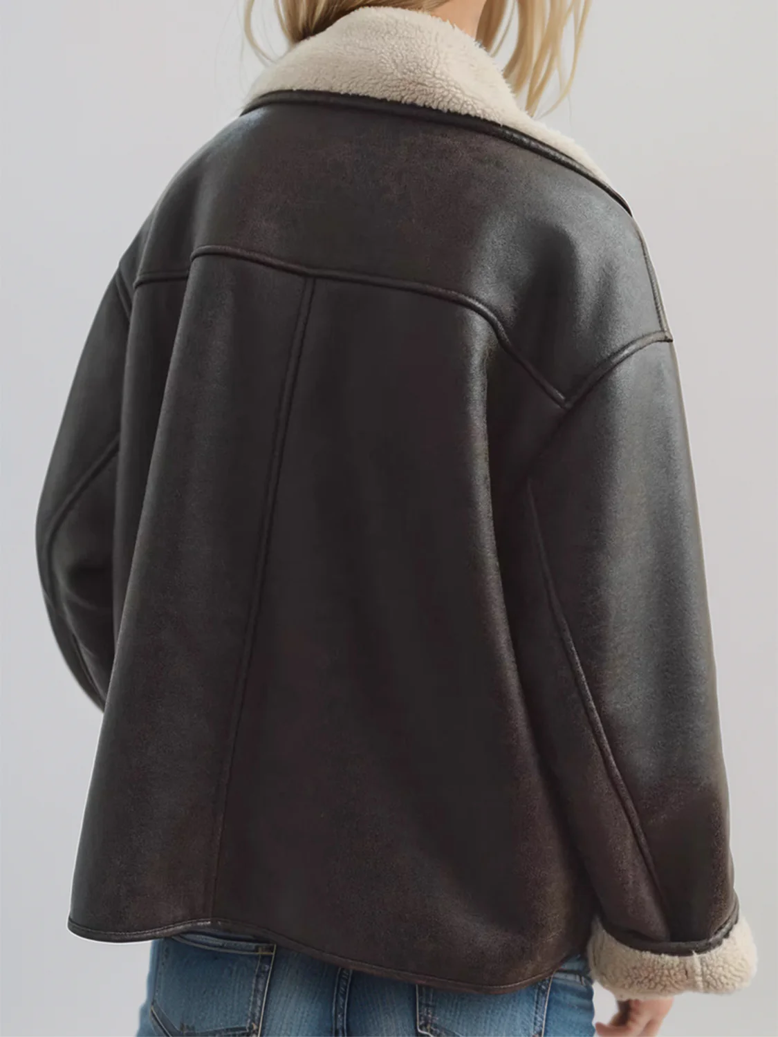 Collared Neck Long Sleeve Plush Jacket - Image 2