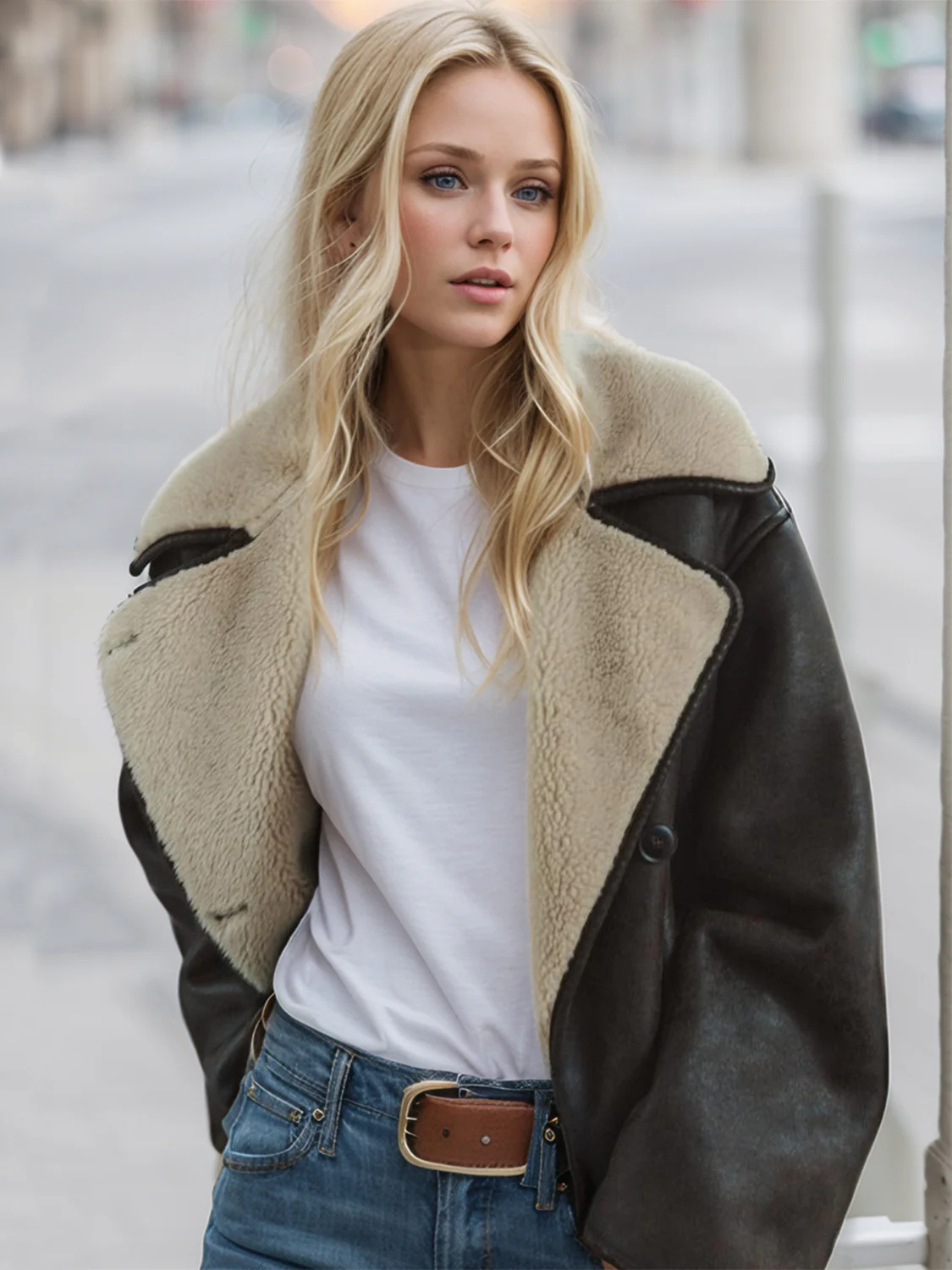 Collared Neck Long Sleeve Plush Jacket - Image 3