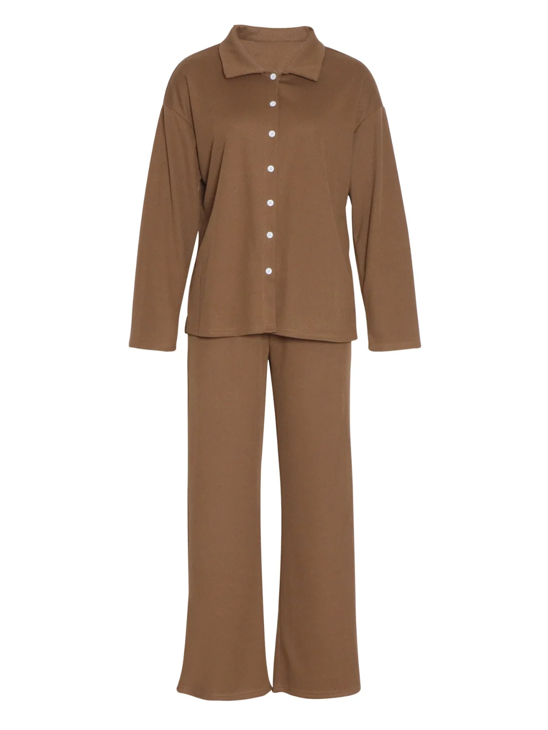 Collared Neck Long Sleeve Top and Drawstring Pants Set - Image 2