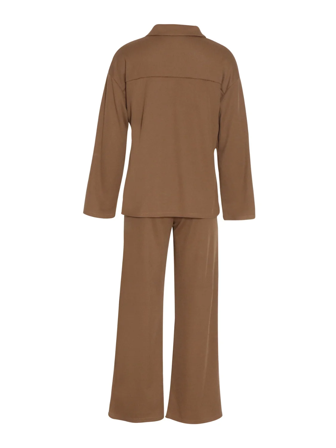 Collared Neck Long Sleeve Top and Drawstring Pants Set - Image 3