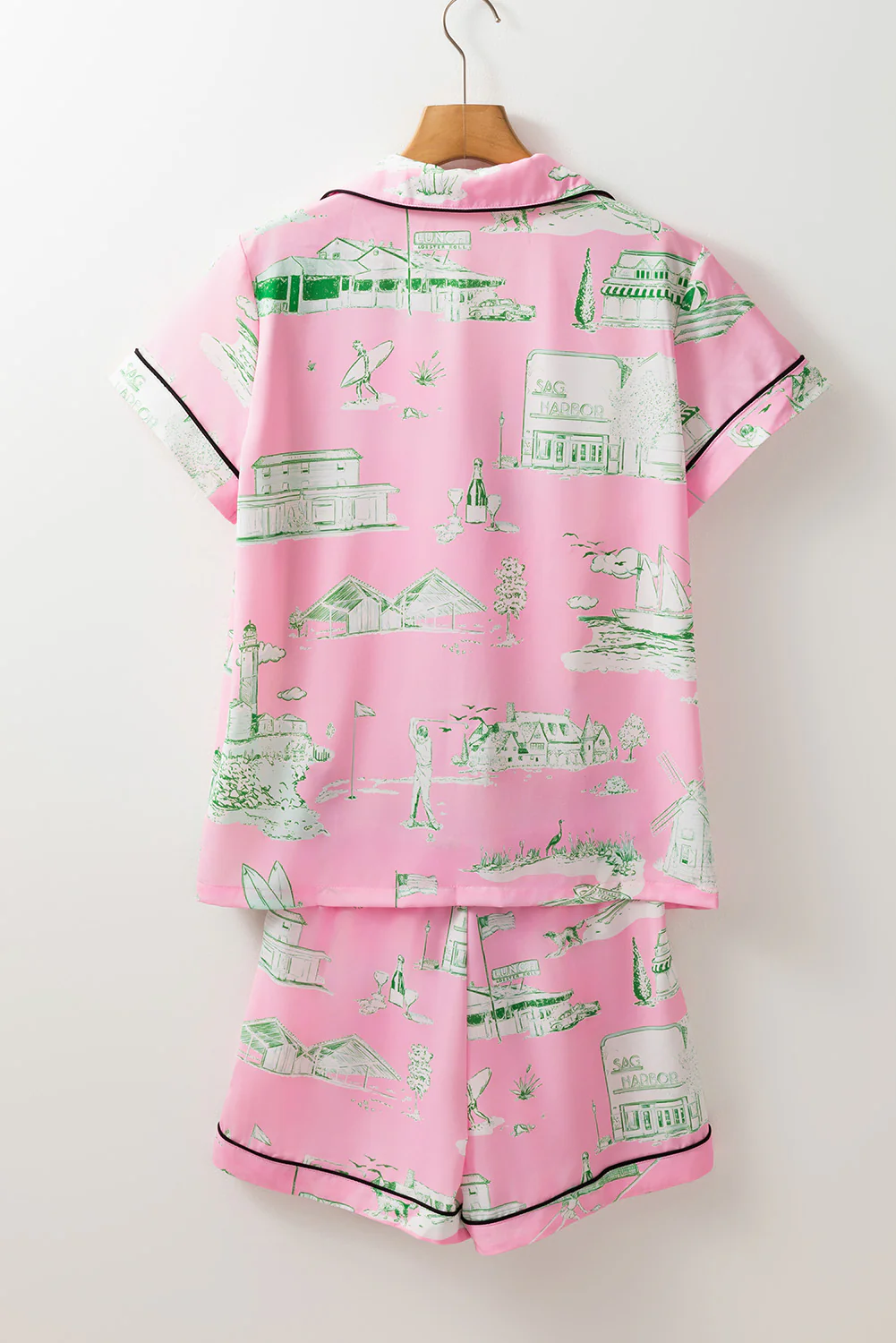 Collared Neck Printed Top and Drawstring Shorts Lounge Set - Image 5