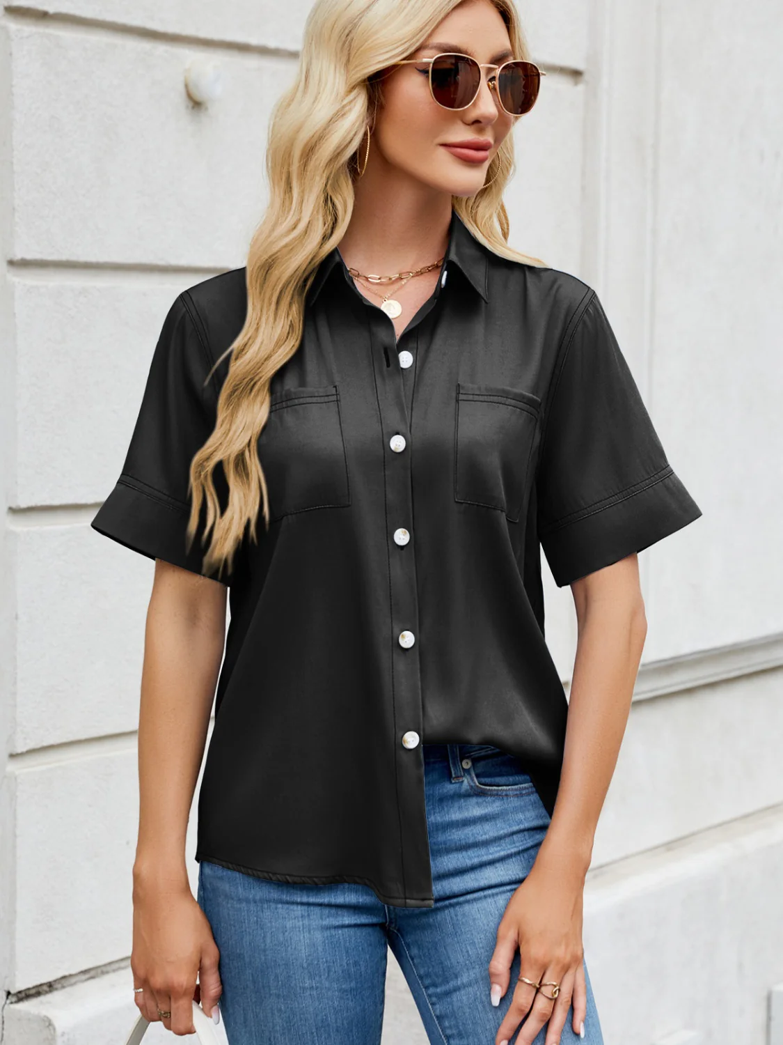 Collared Neck Short Sleeve Shirt - Image 10