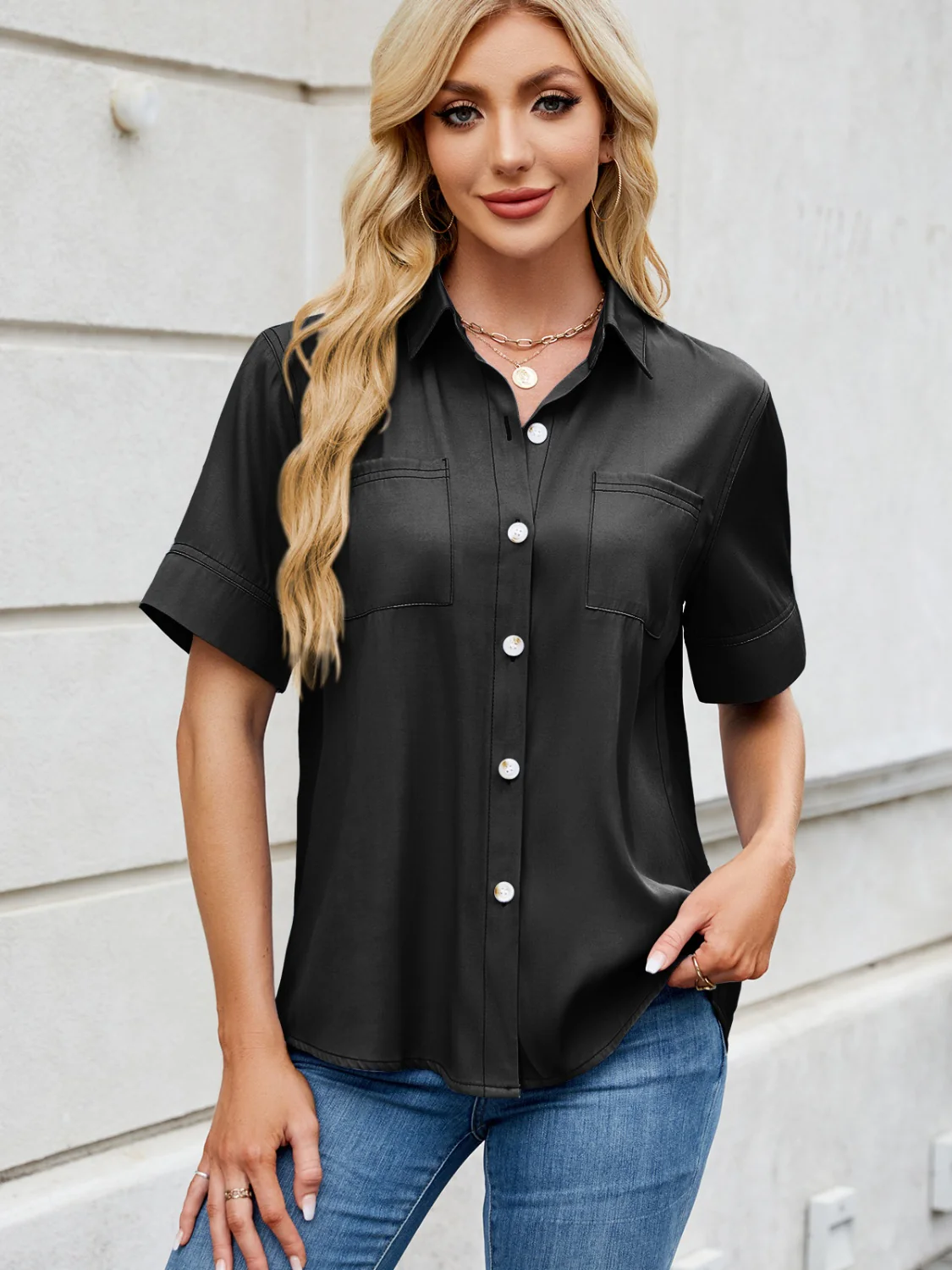 Collared Neck Short Sleeve Shirt - Image 11
