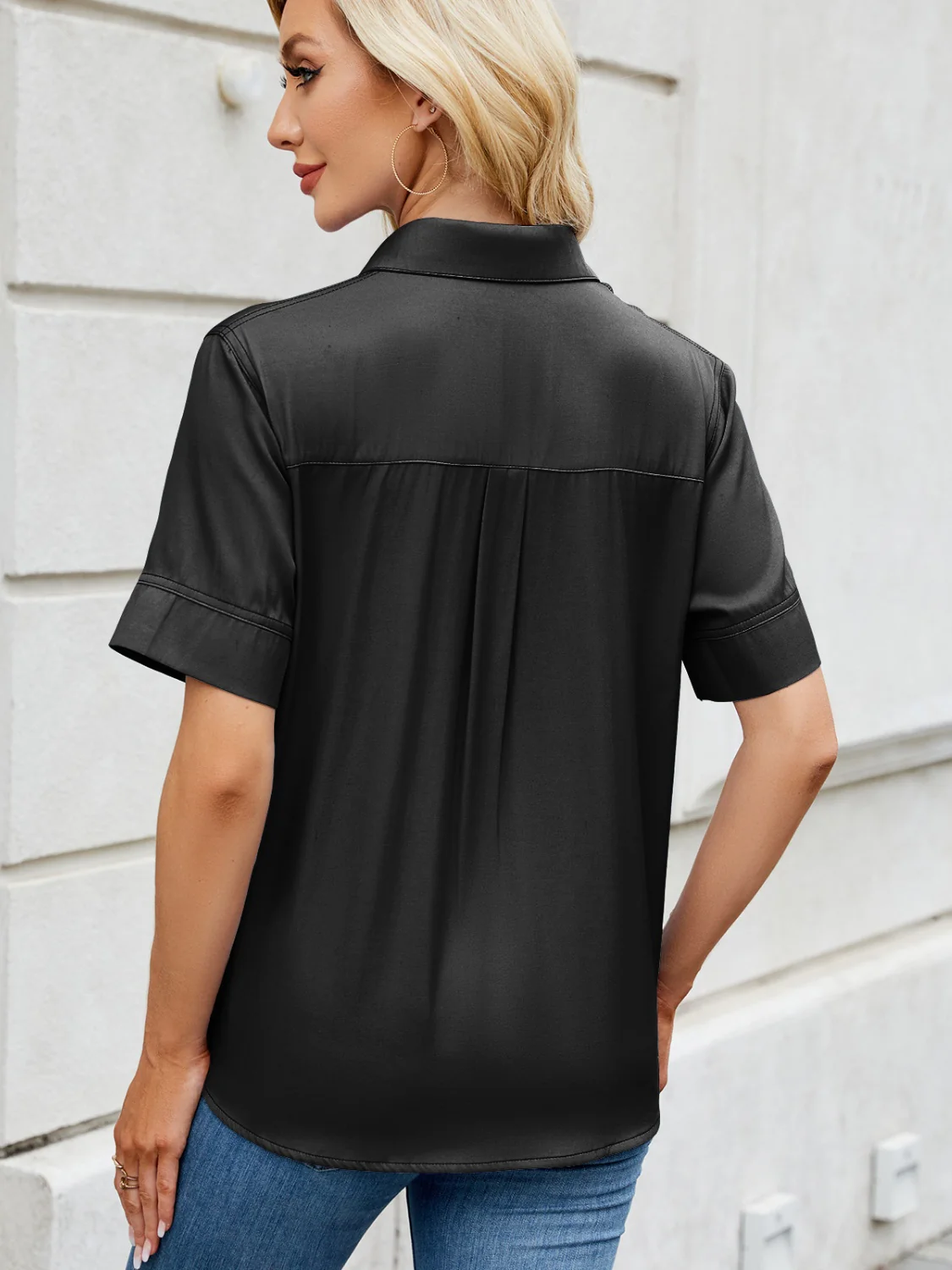 Collared Neck Short Sleeve Shirt - Image 12