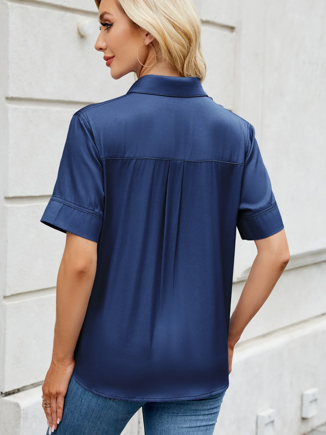 Collared Neck Short Sleeve Shirt - Image 14
