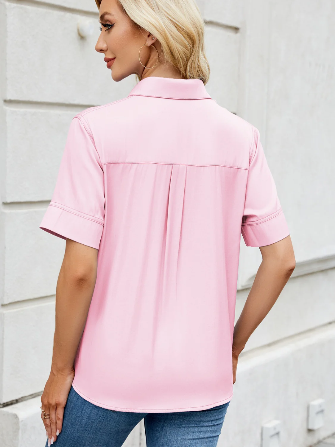 Collared Neck Short Sleeve Shirt - Image 17