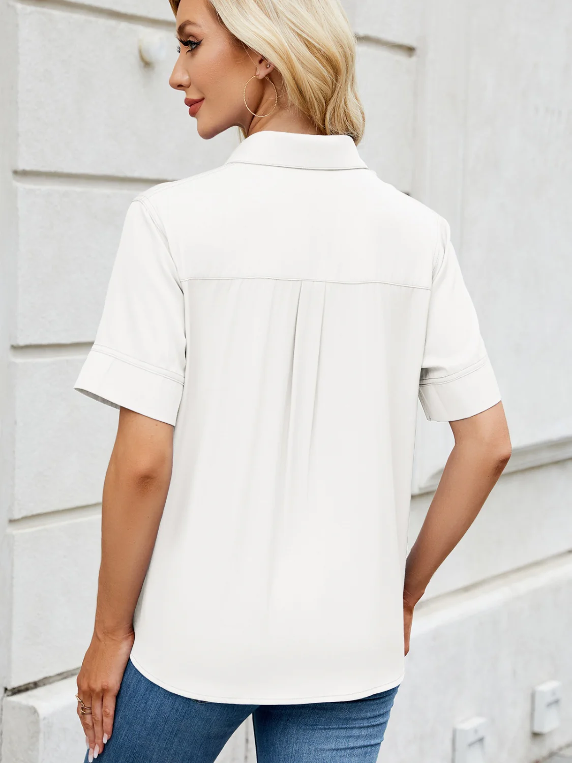 Collared Neck Short Sleeve Shirt - Image 5