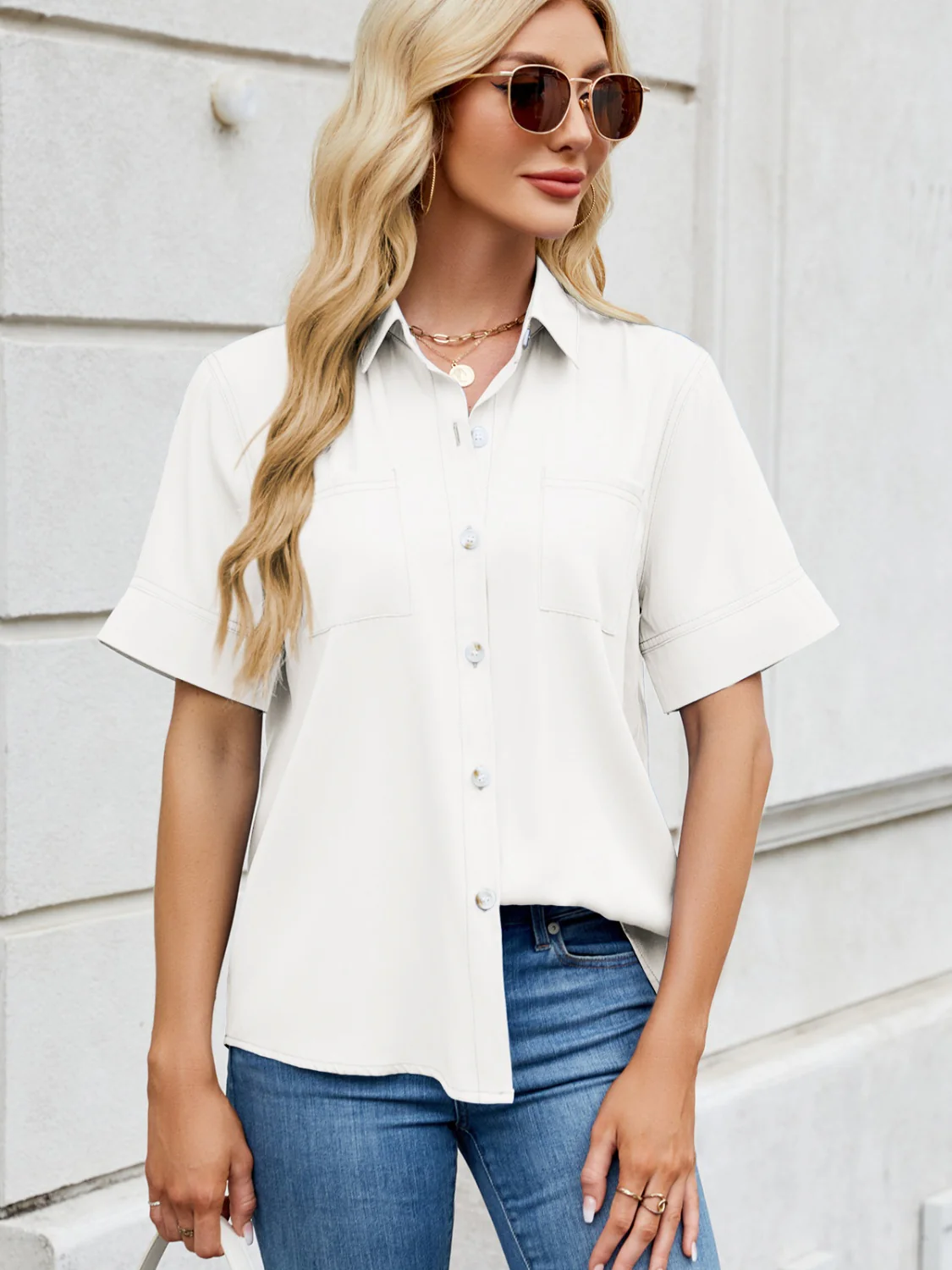 Collared Neck Short Sleeve Shirt - Image 6