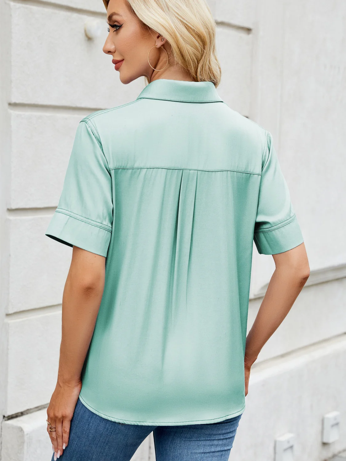 Collared Neck Short Sleeve Shirt - Image 8