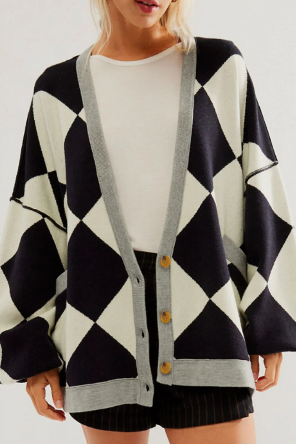Color Block Button Down Long Sleeve Cardigan - Image 2