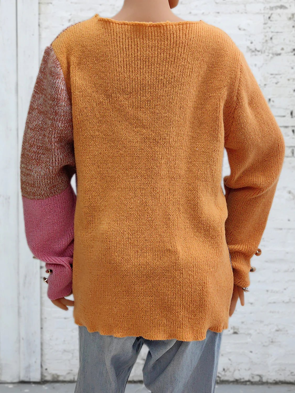 Color Block Decorative Button Long Sleeve Sweater - Image 2