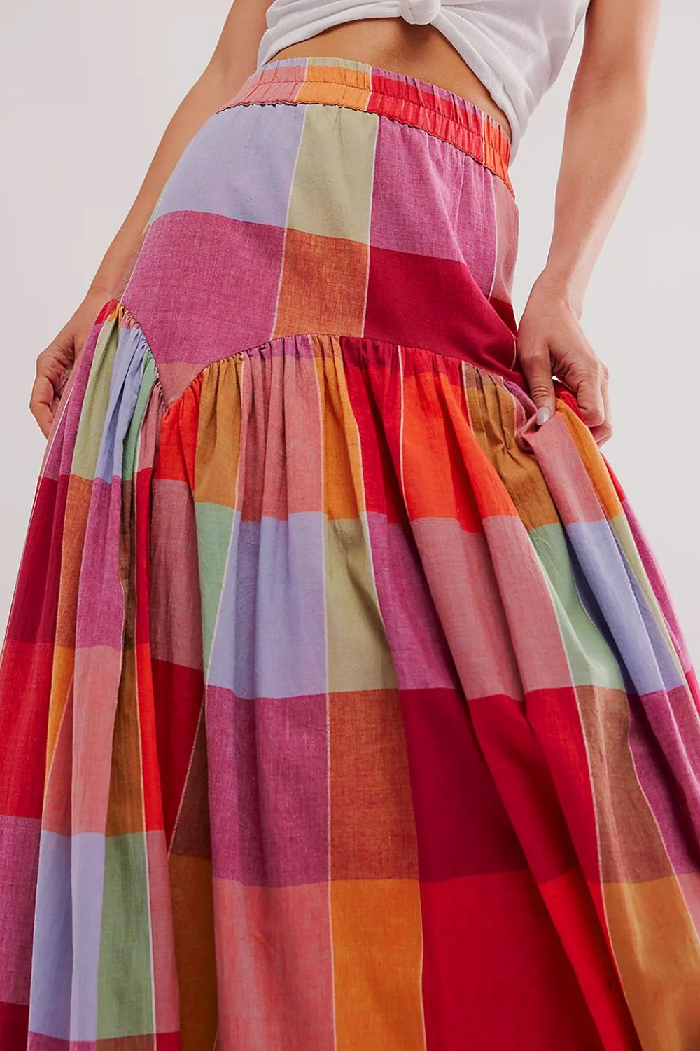 Color Block Elastic Waist Maxi Skirt - Image 2