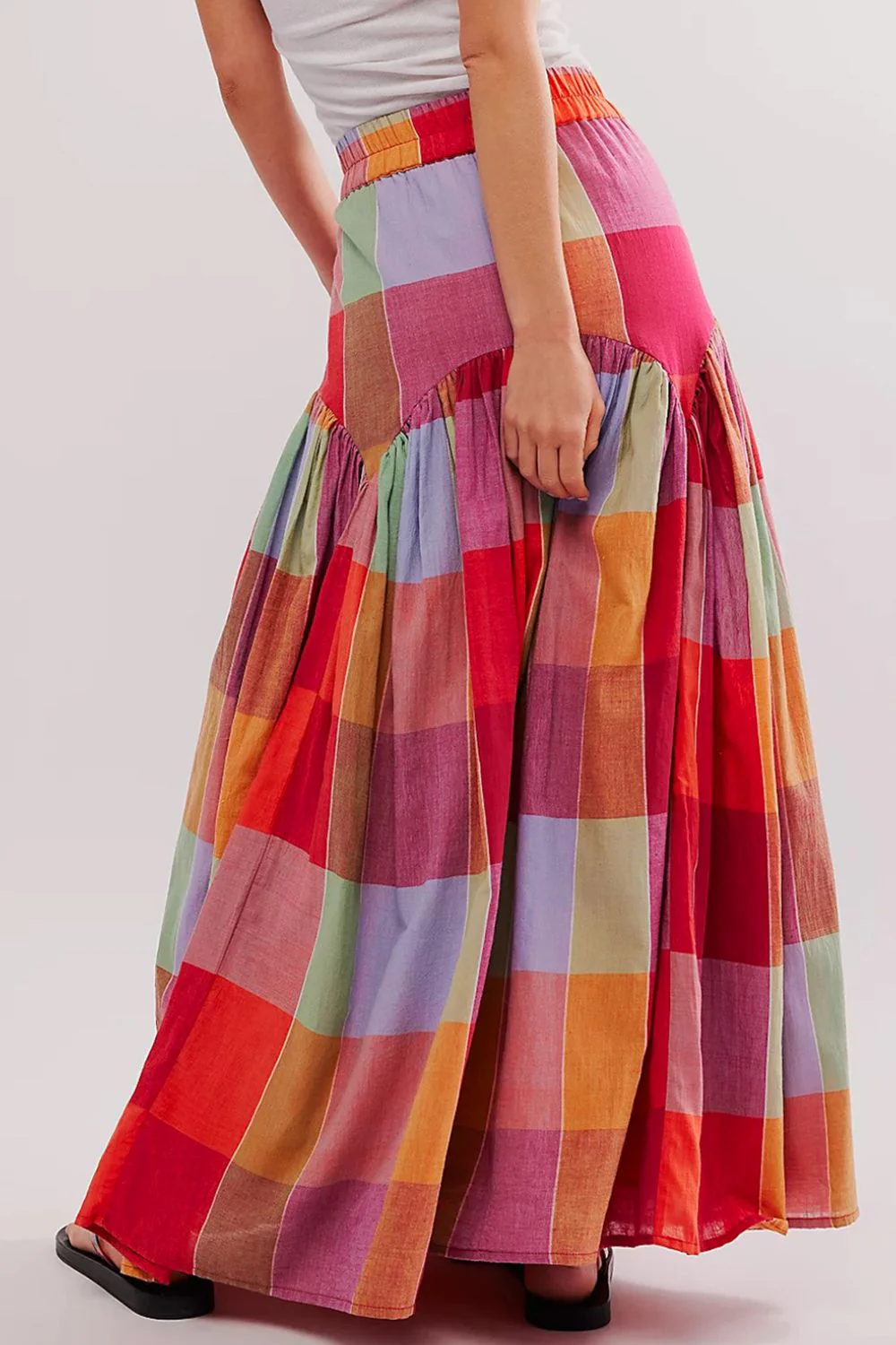 Color Block Elastic Waist Maxi Skirt - Image 3