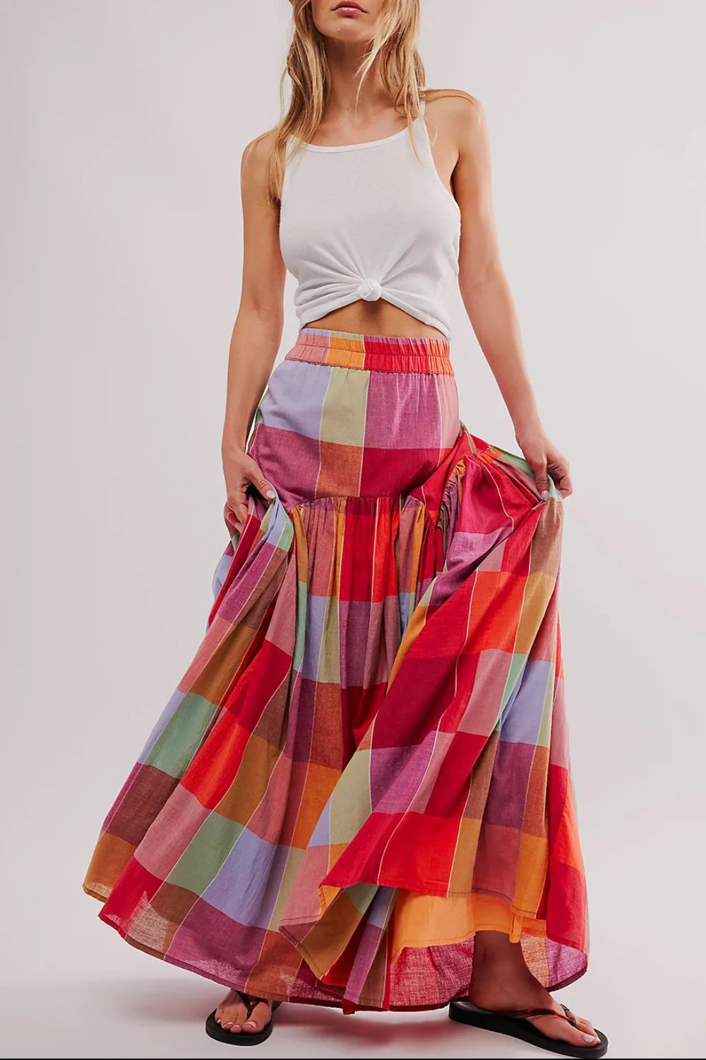 Color Block Elastic Waist Maxi Skirt - Image 4