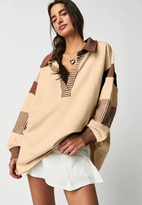 Color Block Johnny Collar Long Sleeve Sweatshirt - Image 10
