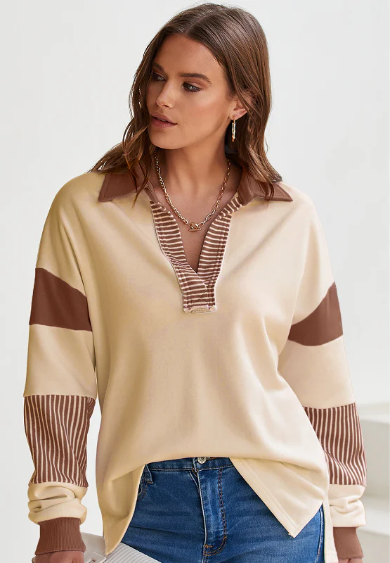 Color Block Johnny Collar Long Sleeve Sweatshirt - Image 11
