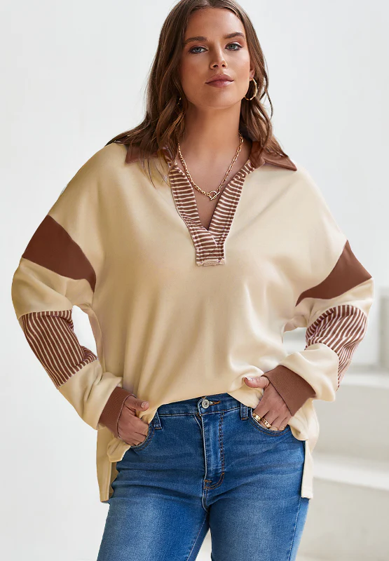 Color Block Johnny Collar Long Sleeve Sweatshirt - Image 13