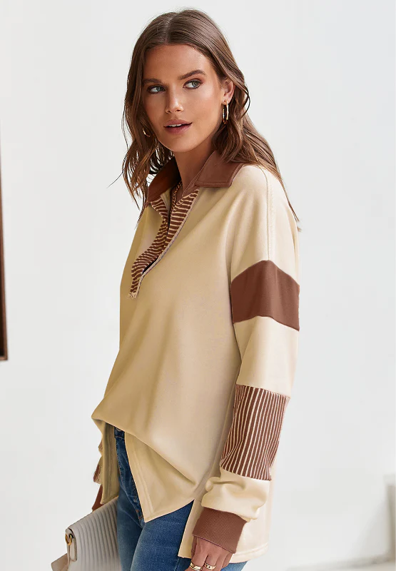Color Block Johnny Collar Long Sleeve Sweatshirt - Image 15