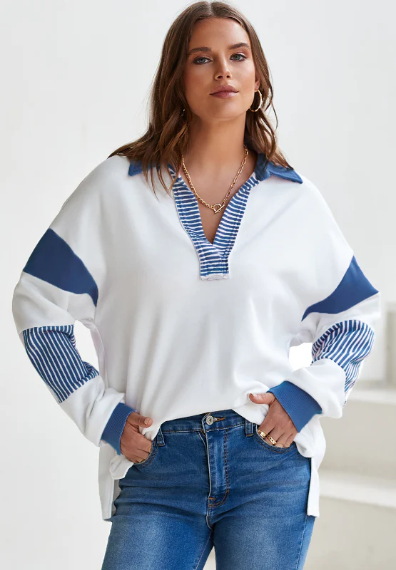 Color Block Johnny Collar Long Sleeve Sweatshirt - Image 3