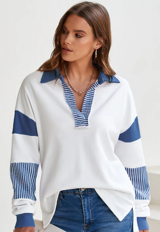 Color Block Johnny Collar Long Sleeve Sweatshirt - Image 4