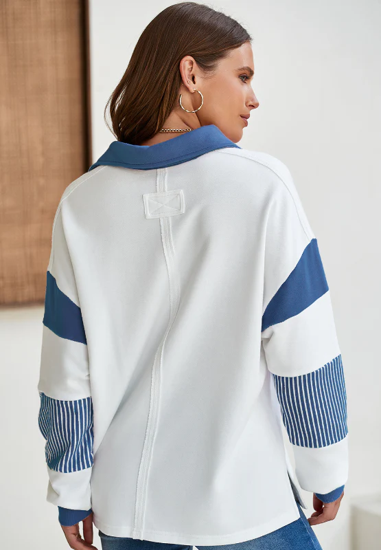 Color Block Johnny Collar Long Sleeve Sweatshirt - Image 5