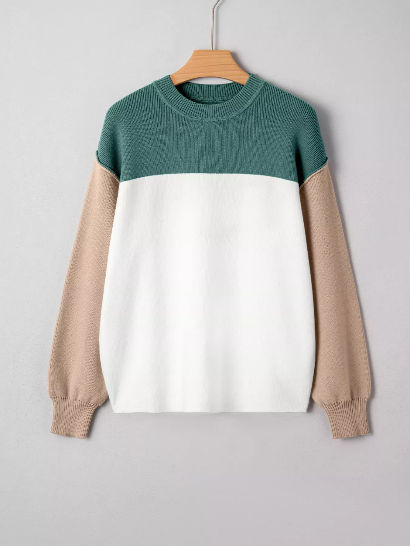 Color Block Plain Ribbed Knit Sweatshirt - Image 2