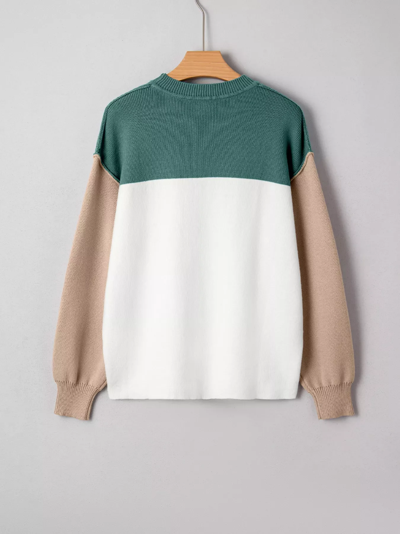 Color Block Plain Ribbed Knit Sweatshirt - Image 3
