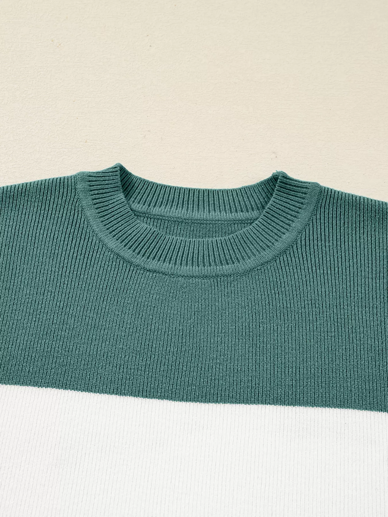 Color Block Plain Ribbed Knit Sweatshirt - Image 4