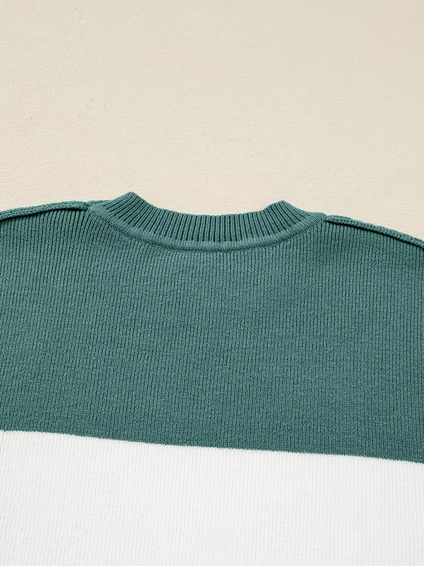 Color Block Plain Ribbed Knit Sweatshirt - Image 5