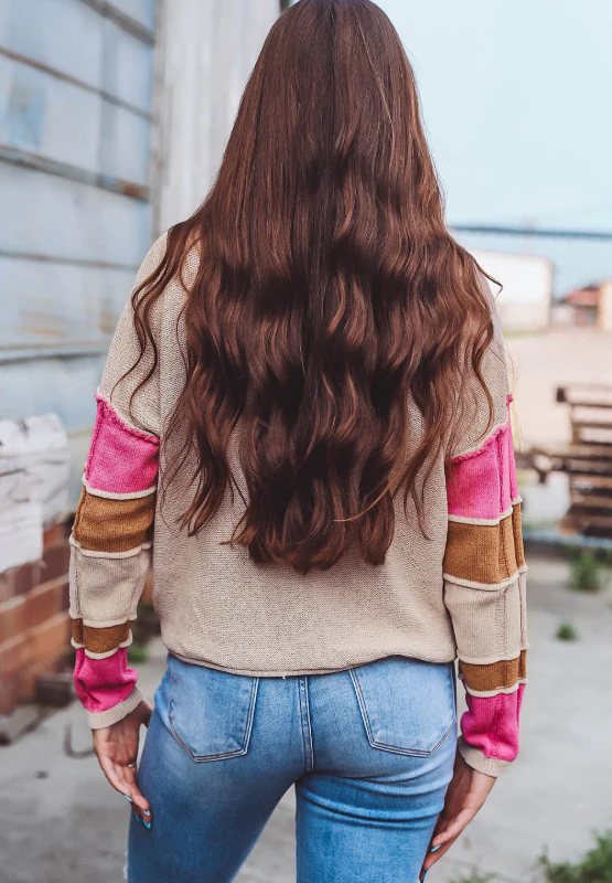 Color Block Round Neck Long Sleeve  Sweater - Image 2