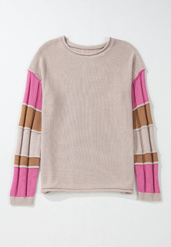 Color Block Round Neck Long Sleeve  Sweater - Image 5