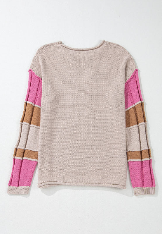 Color Block Round Neck Long Sleeve  Sweater - Image 6