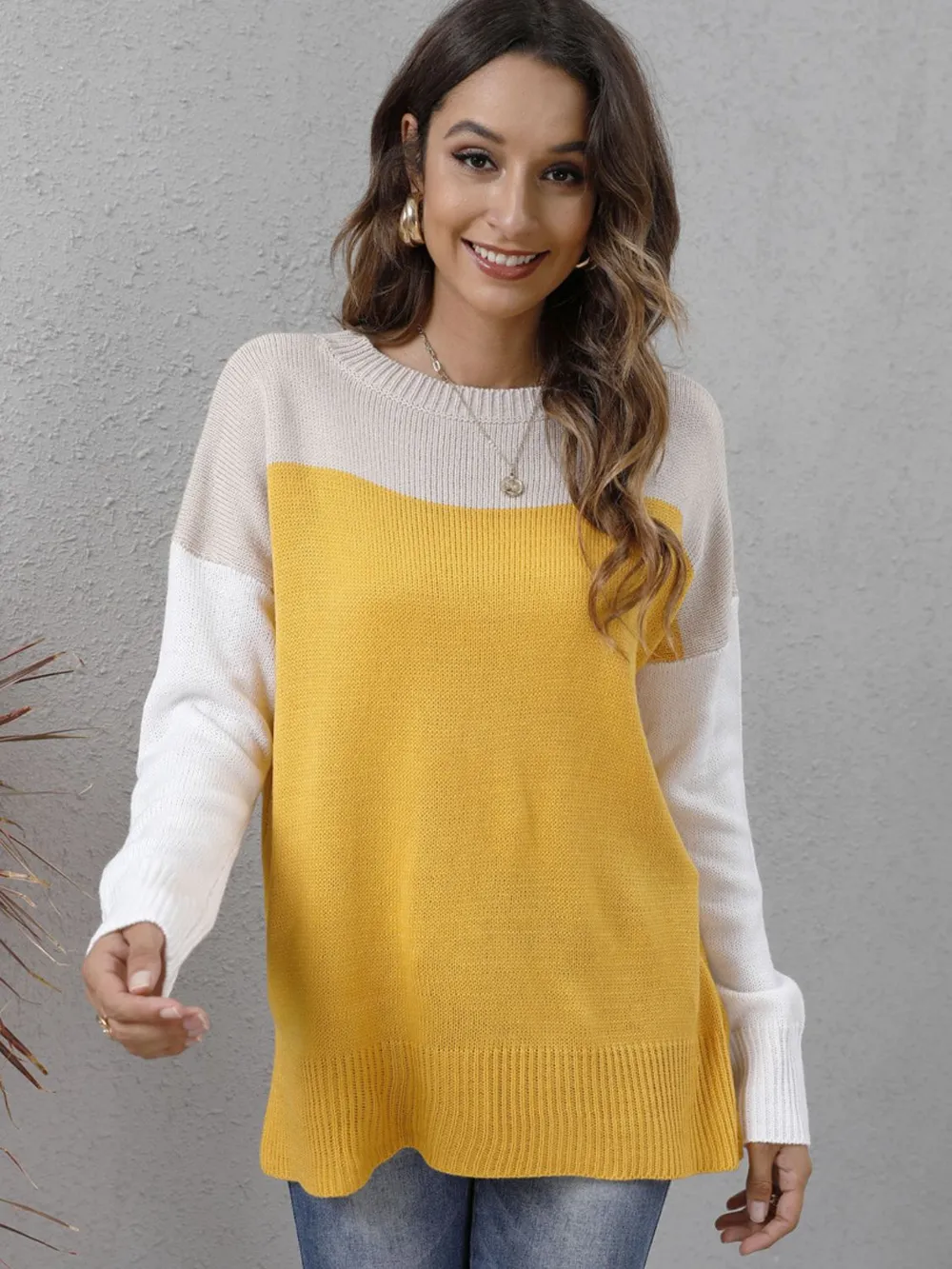 Color Block Round Neck Sweater - Image 5
