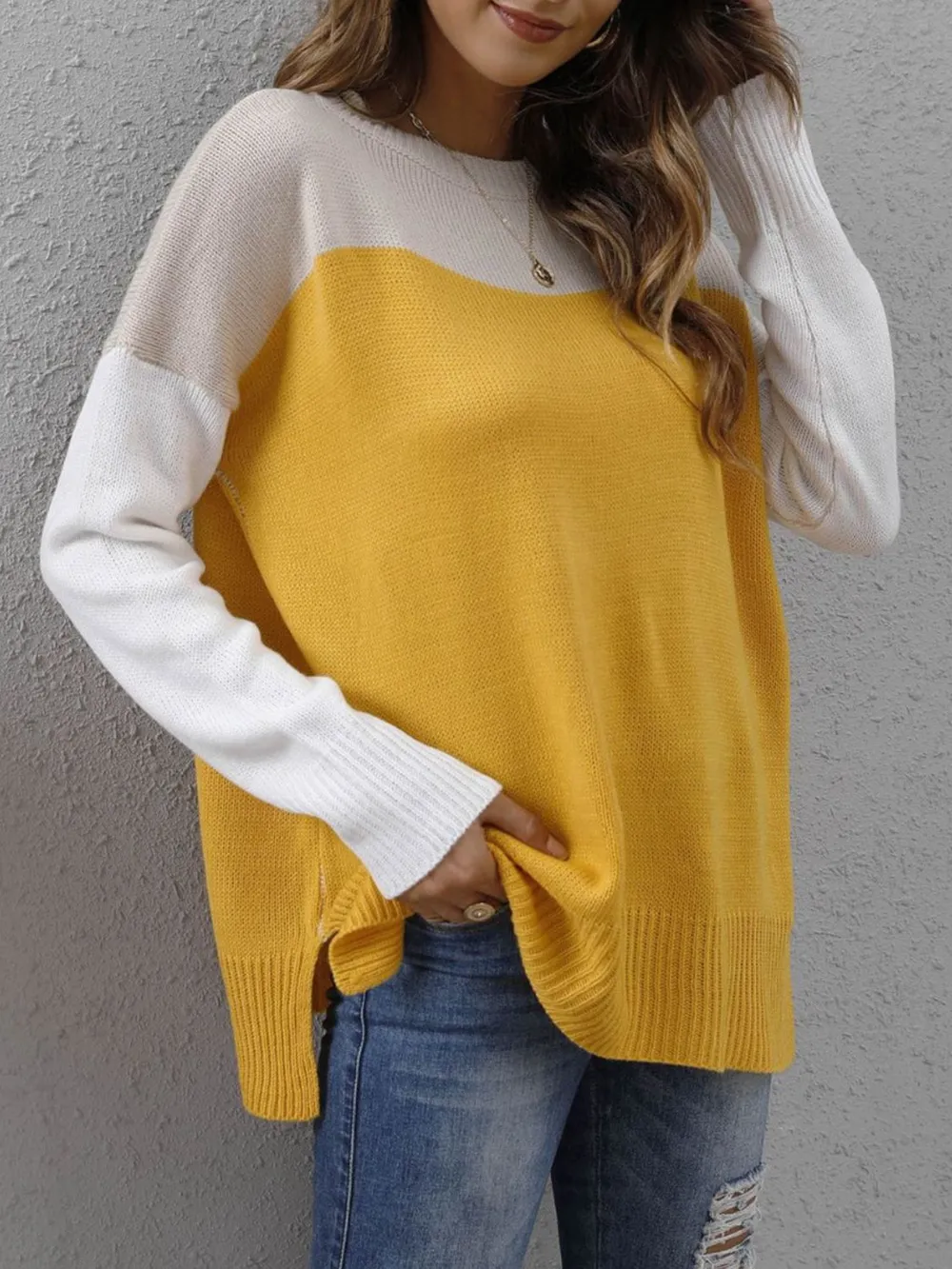Color Block Round Neck Sweater - Image 7