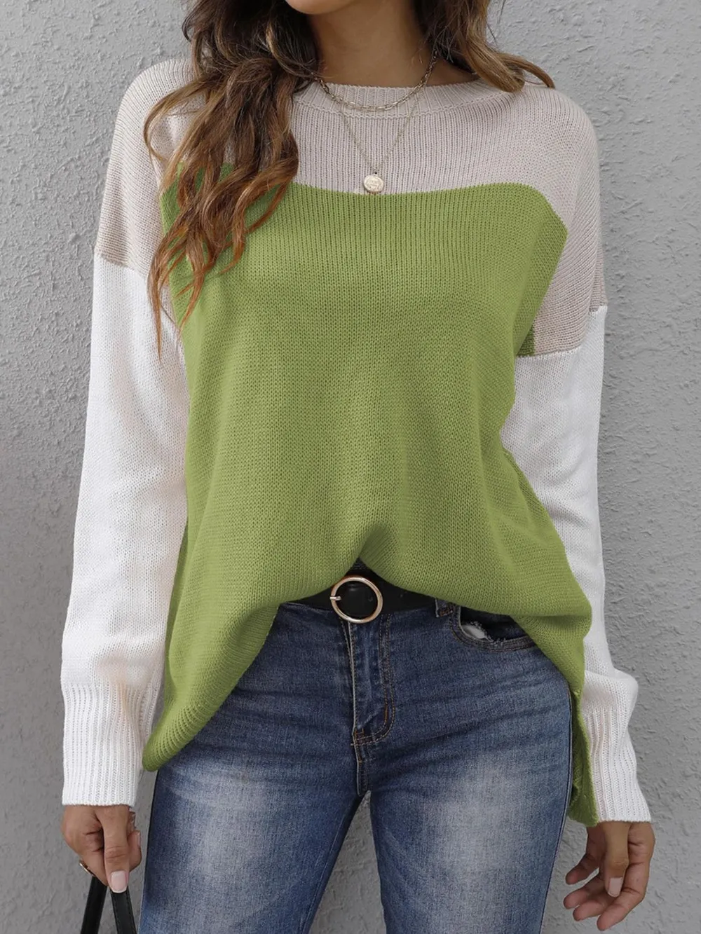 Color Block Round Neck Sweater - Image 8