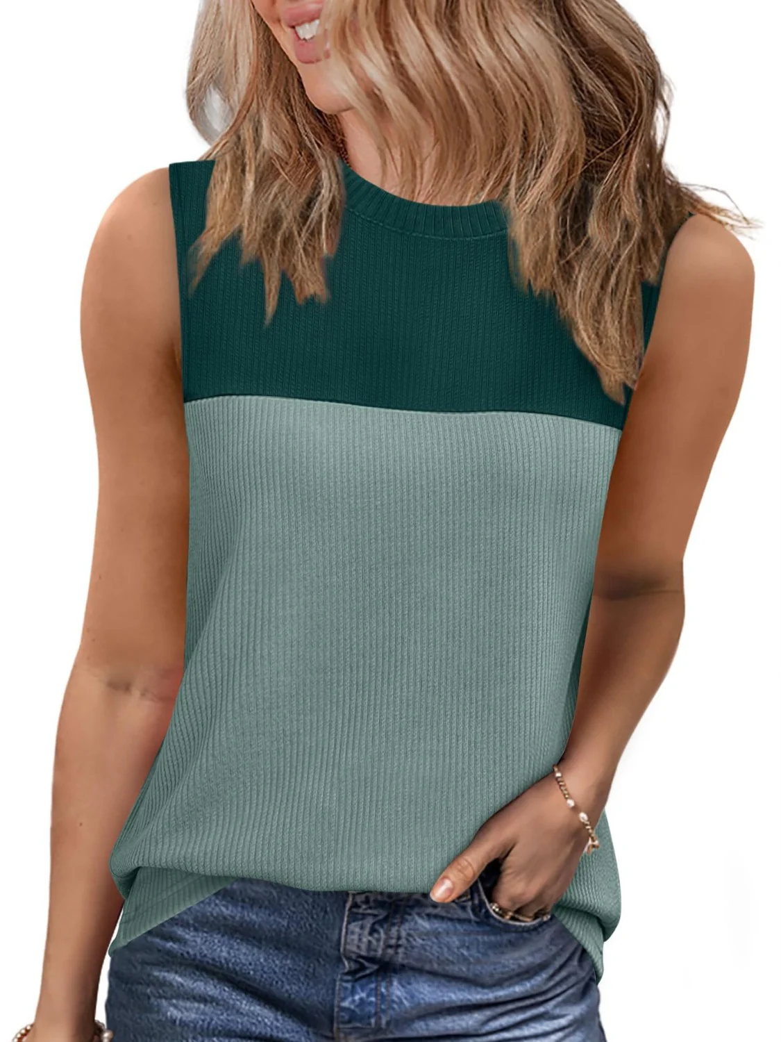 Color Block Round Neck Tank - Image 12