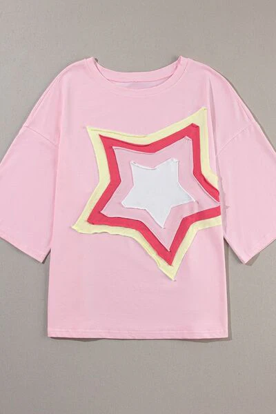 Color Block Star Patched Oversized T-Shirt - Image 10