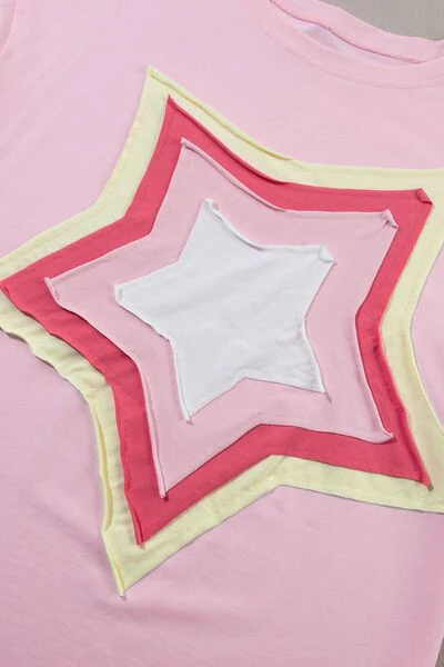 Color Block Star Patched Oversized T-Shirt - Image 12