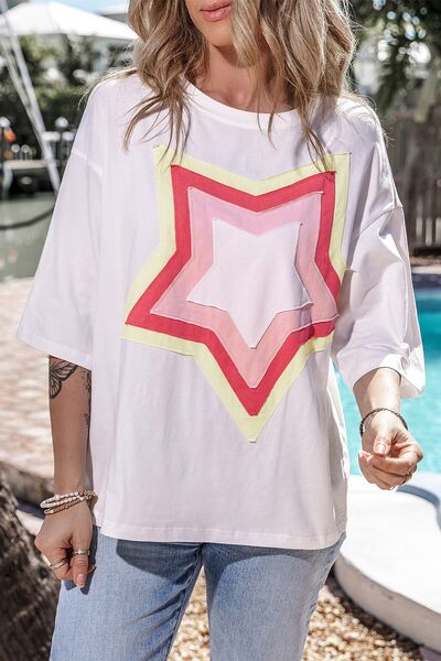 Color Block Star Patched Oversized T-Shirt - Image 14