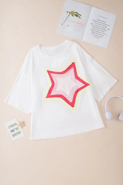 Color Block Star Patched Oversized T-Shirt - Image 17