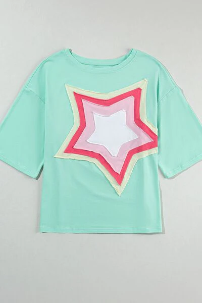 Color Block Star Patched Oversized T-Shirt - Image 22
