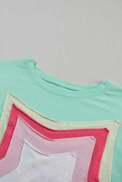 Color Block Star Patched Oversized T-Shirt - Image 24