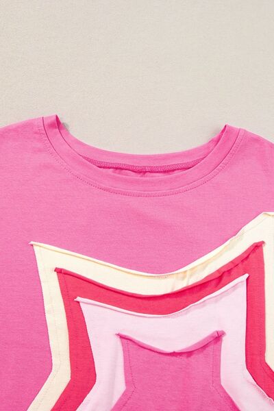Color Block Star Patched Oversized T-Shirt - Image 6