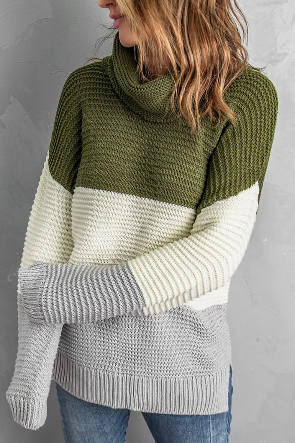 Color Block Turtleneck Long Sleeve Sweater - Image 3