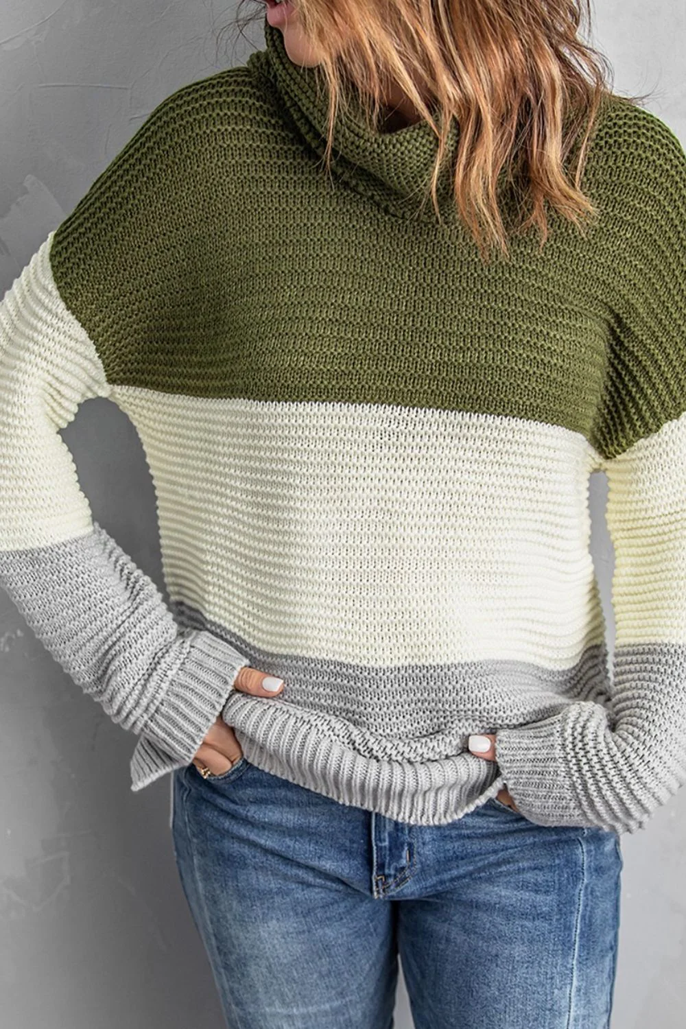 Color Block Turtleneck Long Sleeve Sweater - Image 4