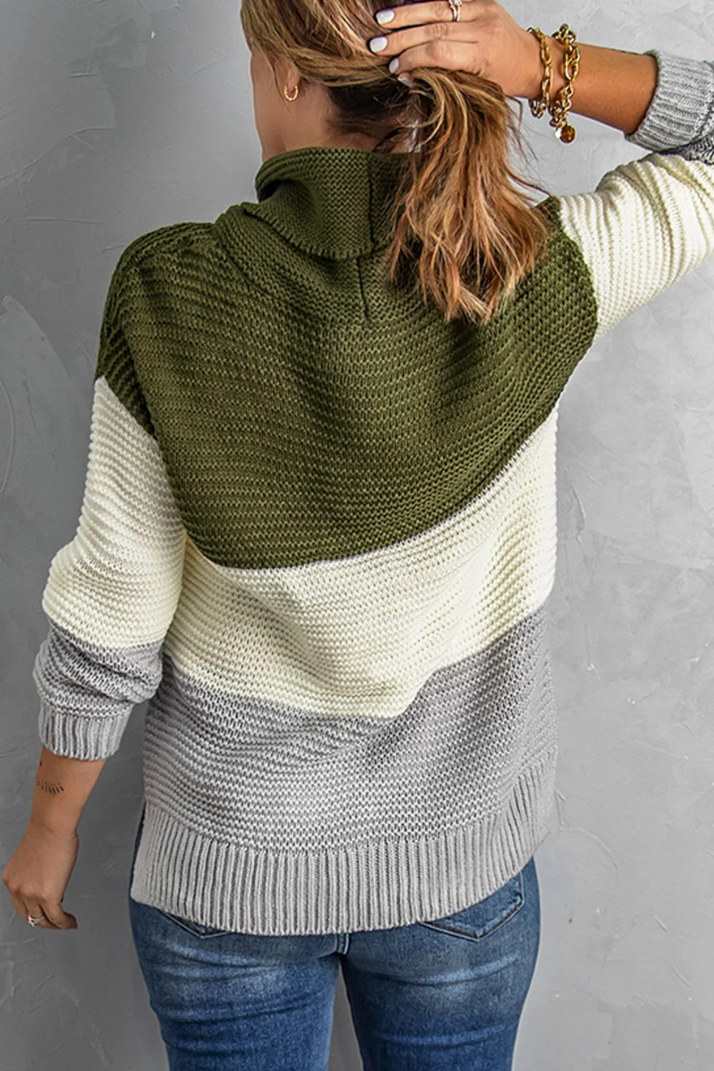 Color Block Turtleneck Long Sleeve Sweater - Image 5