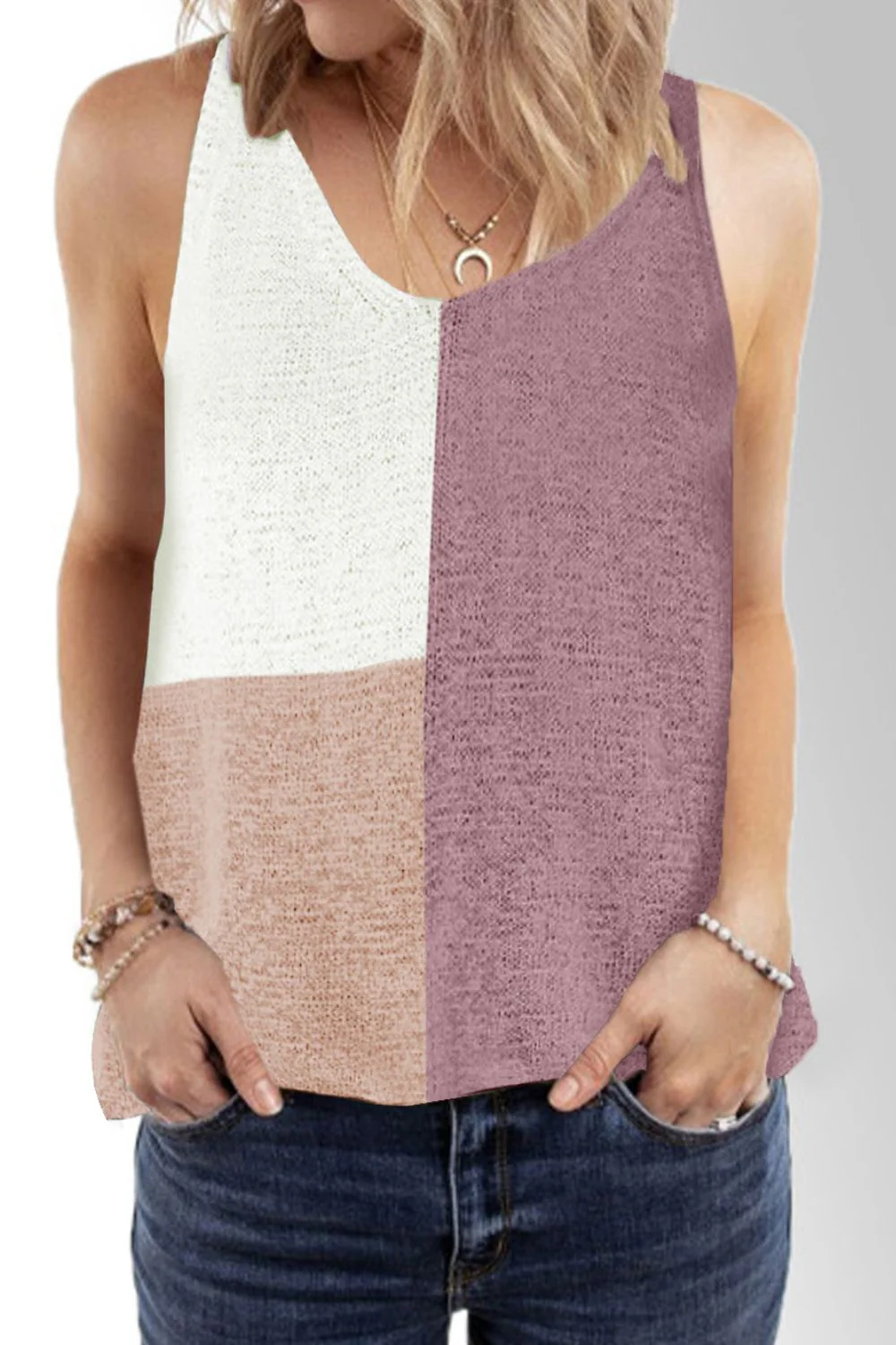 Color Block V-Neck Knit Vest - Image 5