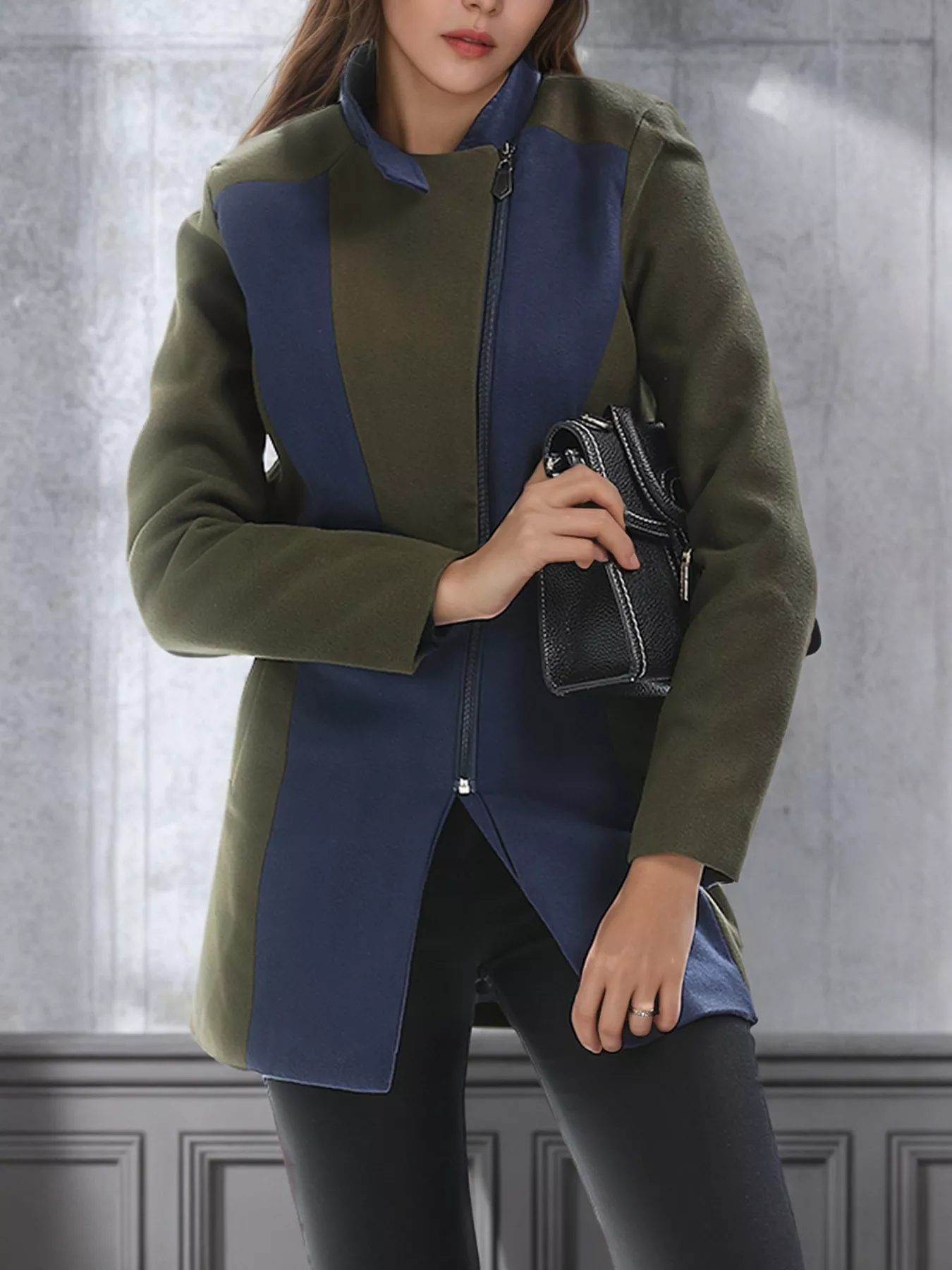 Color Block Zip Up Outerwear