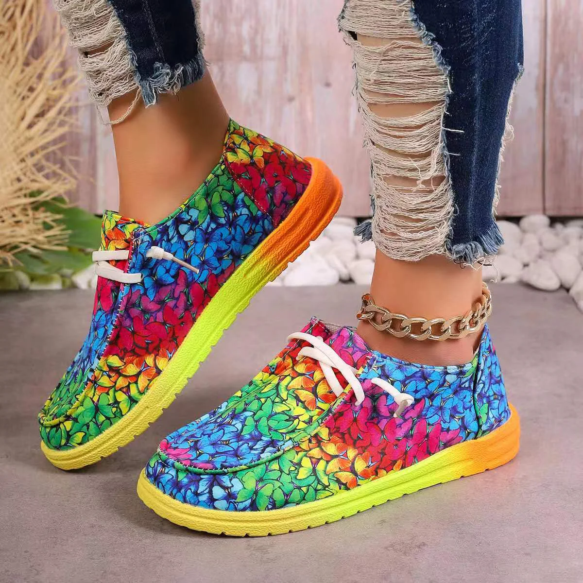 Colorful Round Toe Canvas Slip-Ons - Image 2